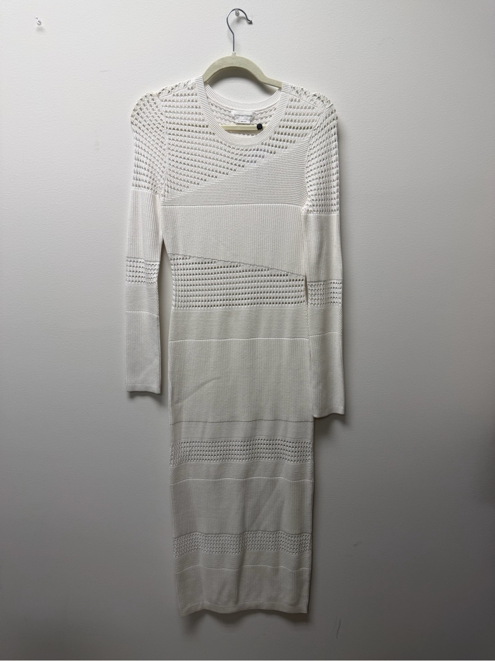 Lovers + Friends Ivory Open-Knit Long Sleeve Midi Tianna Dress